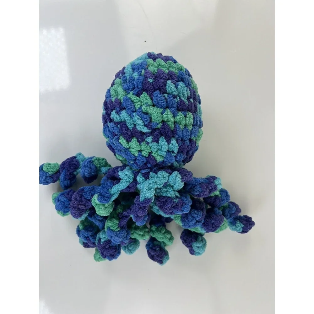 Crochet Handmade Plushie Blue & Green Knit Octopus Jellyfish Stuffed Animal Toy